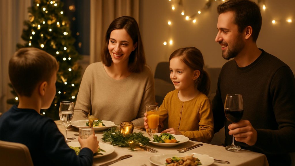 Famiglia con bambini in ambiente accogliente per Capodanno