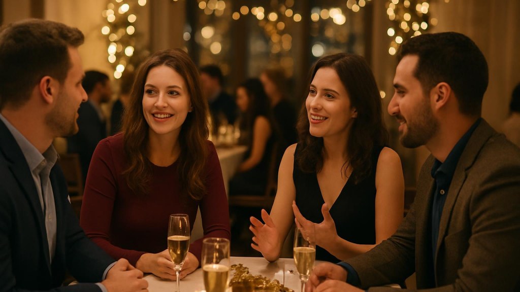 Gruppo di adulti in contesto conviviale per Capodanno