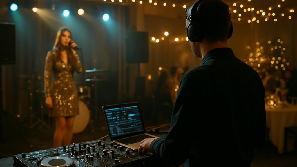 DJ o cantante in una sala eventi per Capodanno